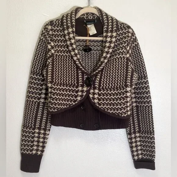 Anthropologie Cartonnier - Wool Brown Jabberwocky Cardigan Sweater - size L NWOT - Picture 1 of 10